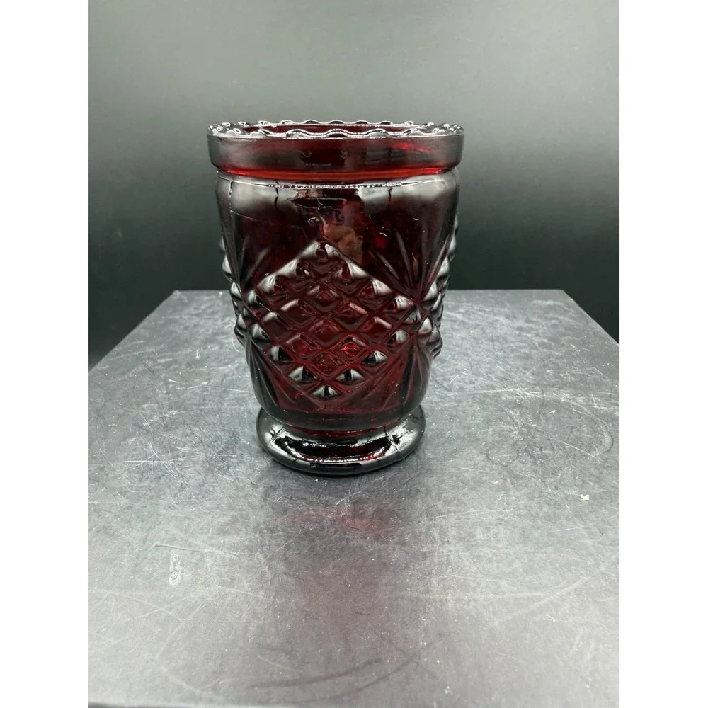 ❤️Vintage Ruby Red Pressed Glass Toothpick / Votive Holder Elegant Collectible